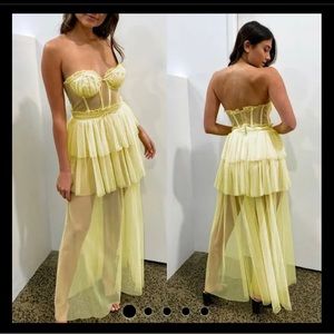 For Love & Lemons Yellow Corset Dress
